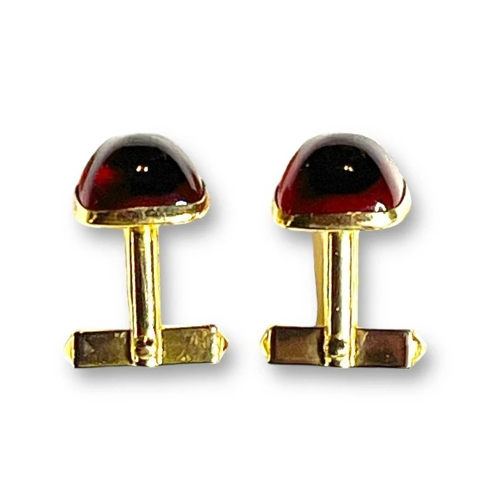 Anson Vintage Cufflinks Gold Tone Cherry Red Lucite